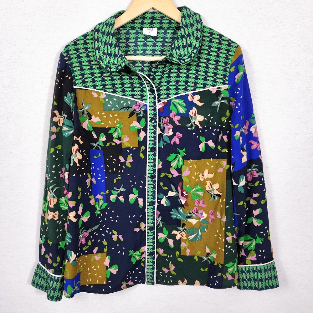 Cabi 5520 Bronco Blouse Multi Media Patchwork Button Down Top